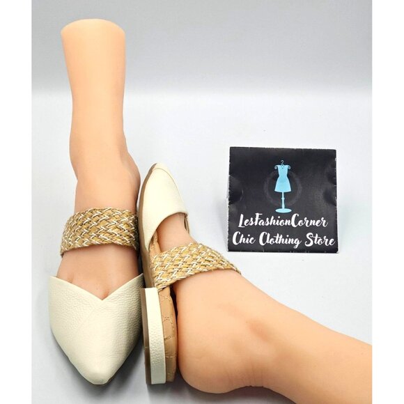 Birdies Women Cream Leather The Swan Cuff Pointed Toe Strap Mule Flats Sz 6 2404 - Picture 12 of 16